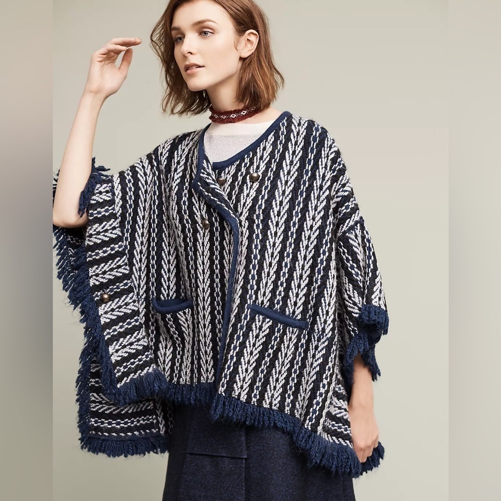 Anthropologie Sleeping On Snow Tajo Jacquard Poncho